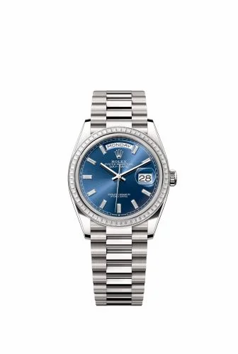 Rolex Day-Date 36 White Gold - Baguette / Bright Blue - Baguette / President 128399TBR-0027 (m128399tbr-0027)